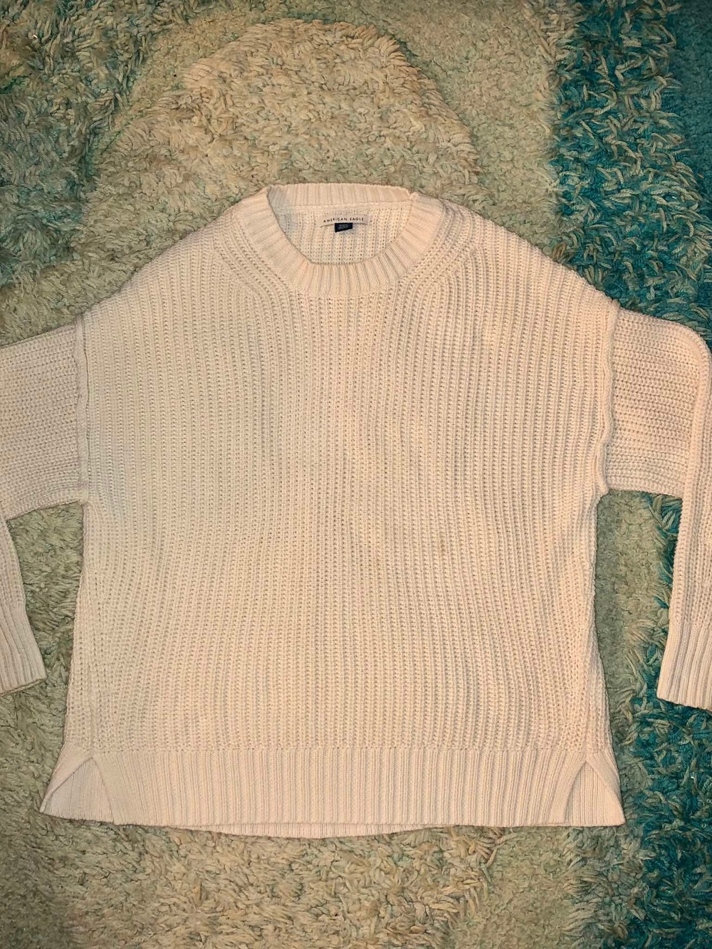 American Eagle Outfitters Cream Ribbed Crewneck Sweater